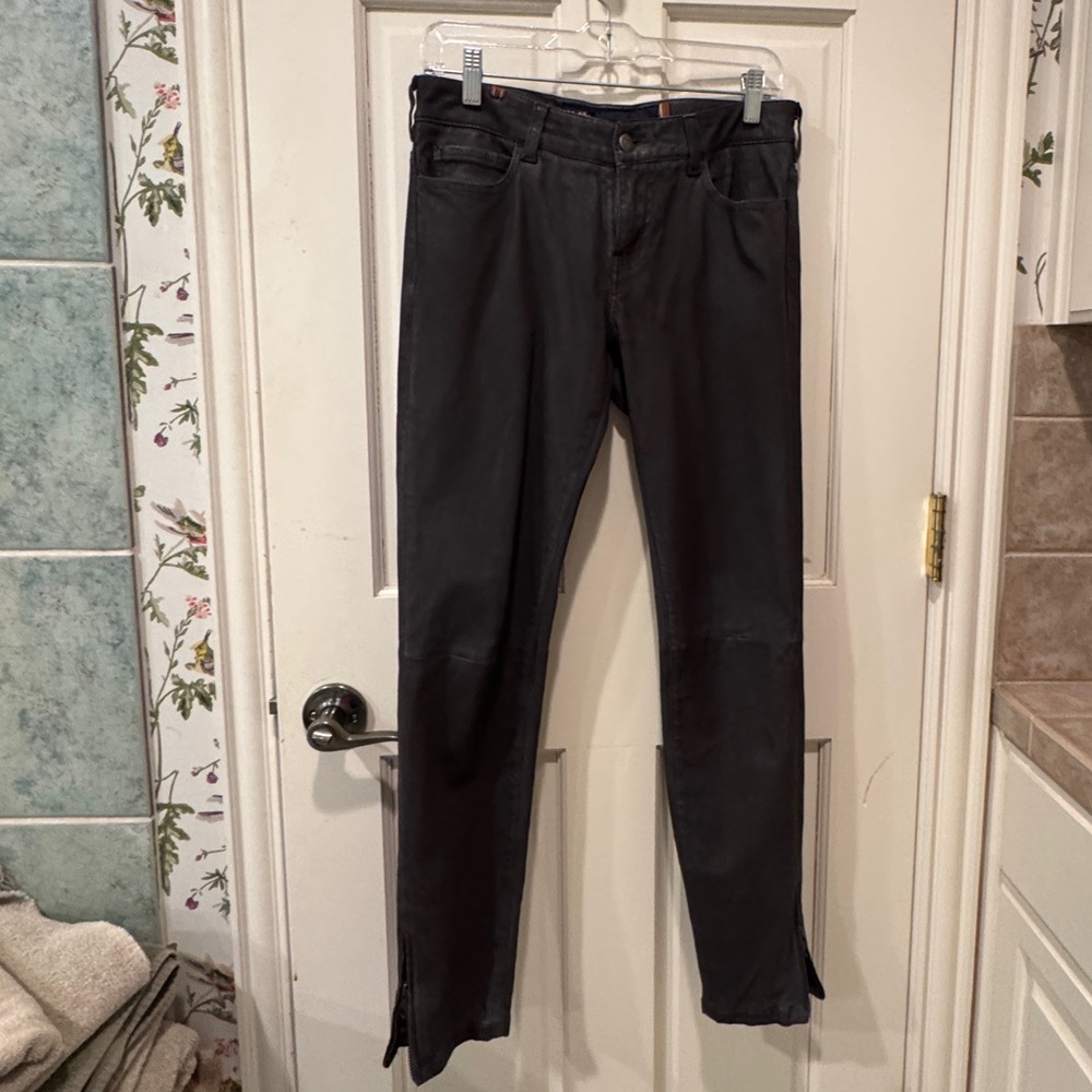 Gray Slim Fit Leather Jeans